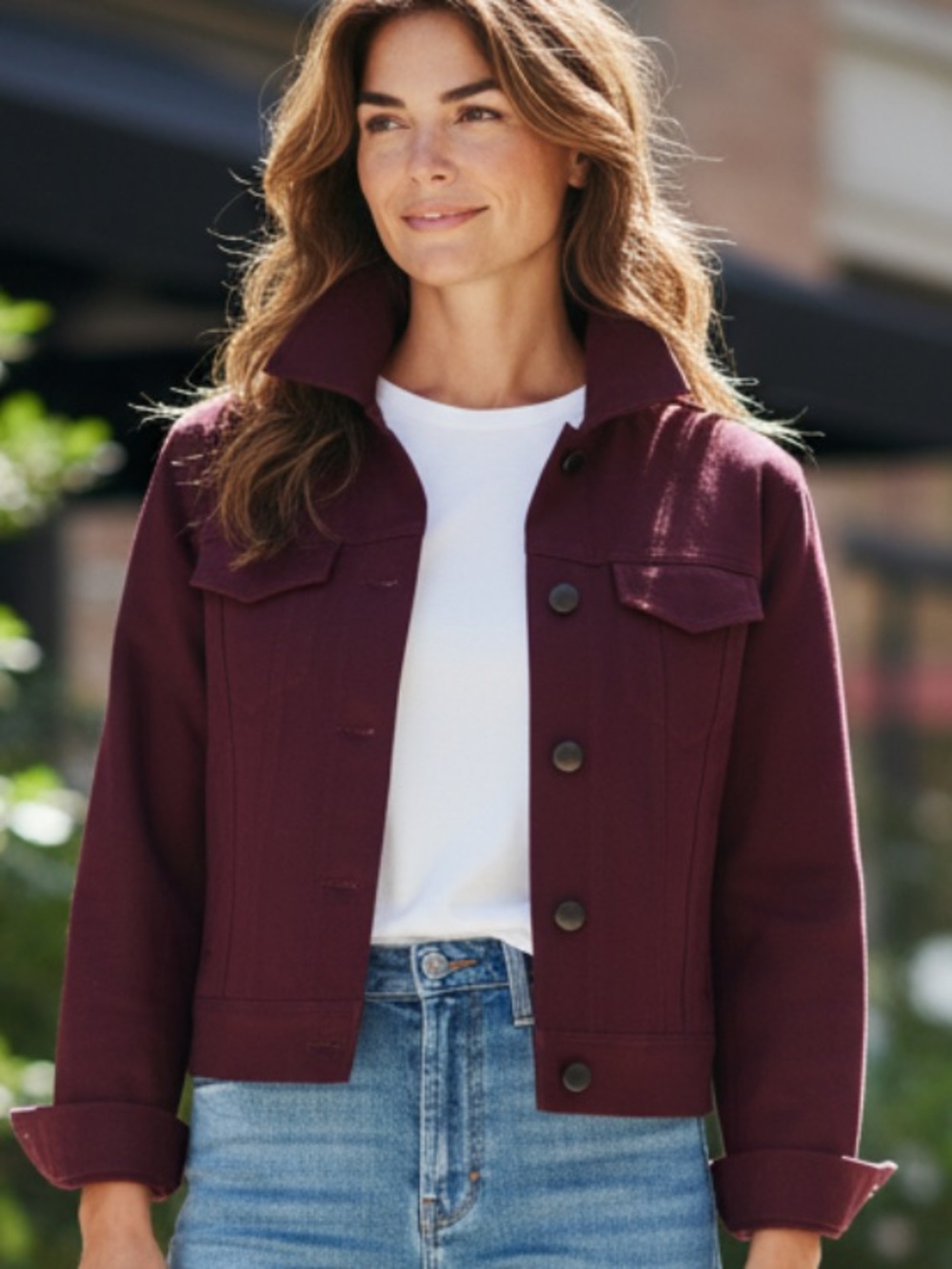 Theory Burgundy Cropped Burgundy Jean Jacket S